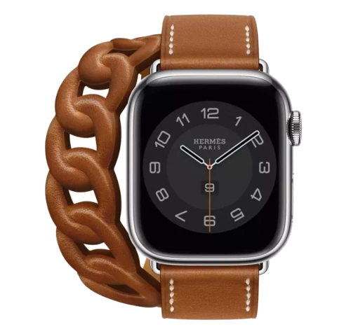 Apple Watch Hermes Double Tour 38mm SS Fauve Barenia Leather Band MLC02LL/A watch