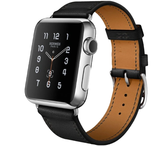 Apple Watch Hermes Single Tour 38mm SS Noir Leather Band MLCP2LL/A watch