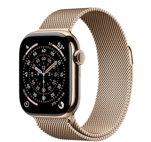 Apple Watch Series 10 46mm Gold Titanium Case w/ Milanese Loop A3003 GPS Cellular watch