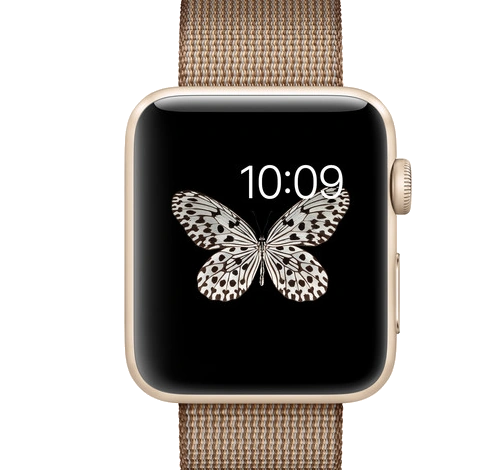 Apple Watch Series 2 42mm Gold Aluminum Toasted Coffee Caramel Woven Nylon Band MNPP2LL/A
