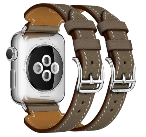 Apple Watch Series 2 Hermes 38mm SS Etoupe Swift Leather Double Tour Band MNQ52LL/A