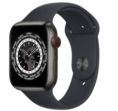 Apple Watch Series 7 45mm Space Black Titanium Case with Apple OEM Band A2477 GPS Cellular watch