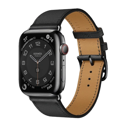 Apple Watch Series 7 Hermes 41mm Space Black Stainless Steel Case with Leather Single Tour A2475 GPS Cellular watch