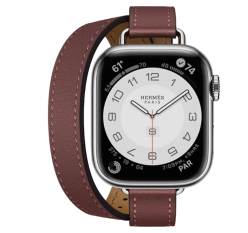 Apple Watch Series 7 Hermes 45mm Silver Stainless Steel Case with Attelage Double Tour A2477 GPS Cellular watch