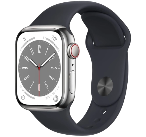 Apple Watch Series 8 41mm Silver Stainless Steel Case with Apple OEM Band A2772 GPS Cellular watch