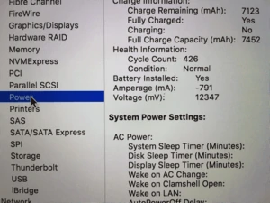 MacBook Laptop Power Settings