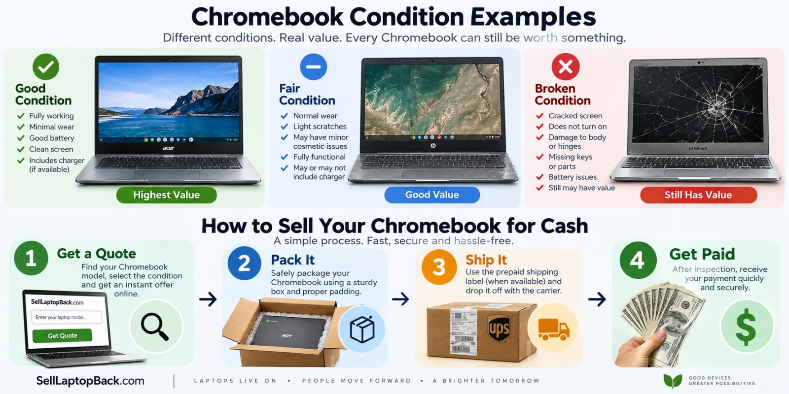How to sell a Chromebook for cash in four steps: quote, pack, ship and get paid