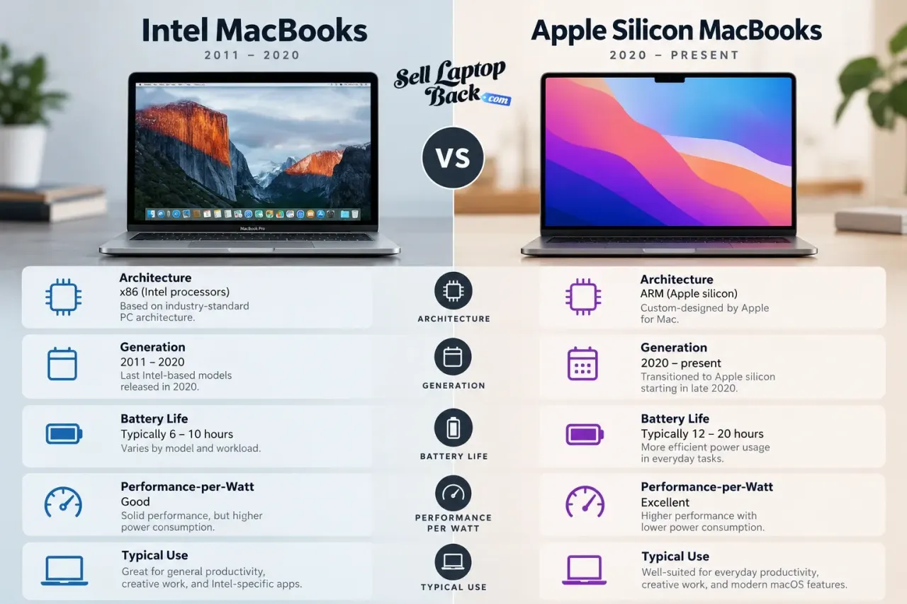 Comparison of Intel MacBooks and Apple silicon MacBooks