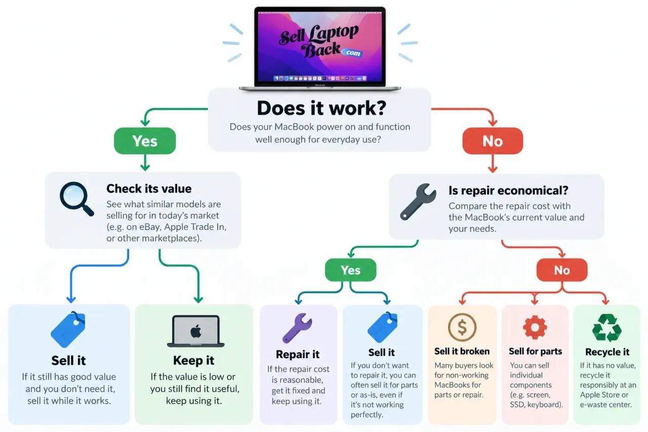 Decision guide for repairing or selling an older MacBook